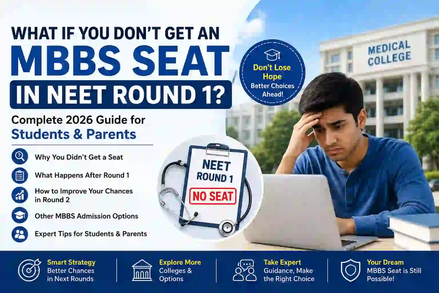 What If You Don't Get an MBBS Seat in NEET Round 1? Complete 2026 Guide for Students & Parents