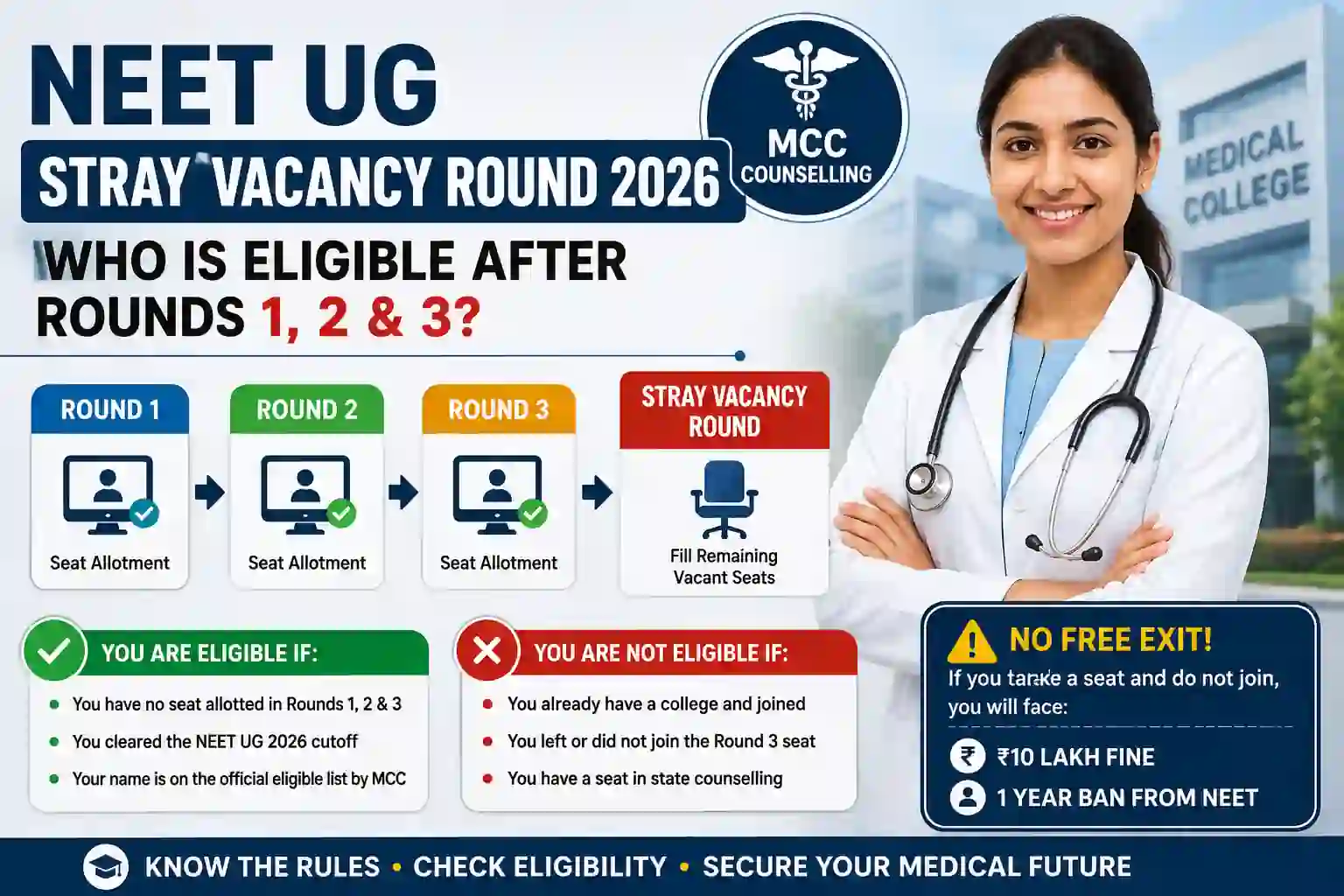 NEET UG Stray Vacancy Round 2026: Who Is Eligible After Rounds 1, 2 & 3?