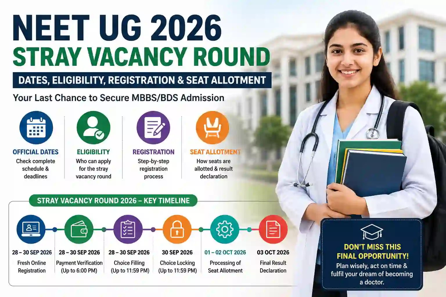 NEET UG 2026 Stray Vacancy Round: Dates, Eligibility, Registration & Seat Allotment