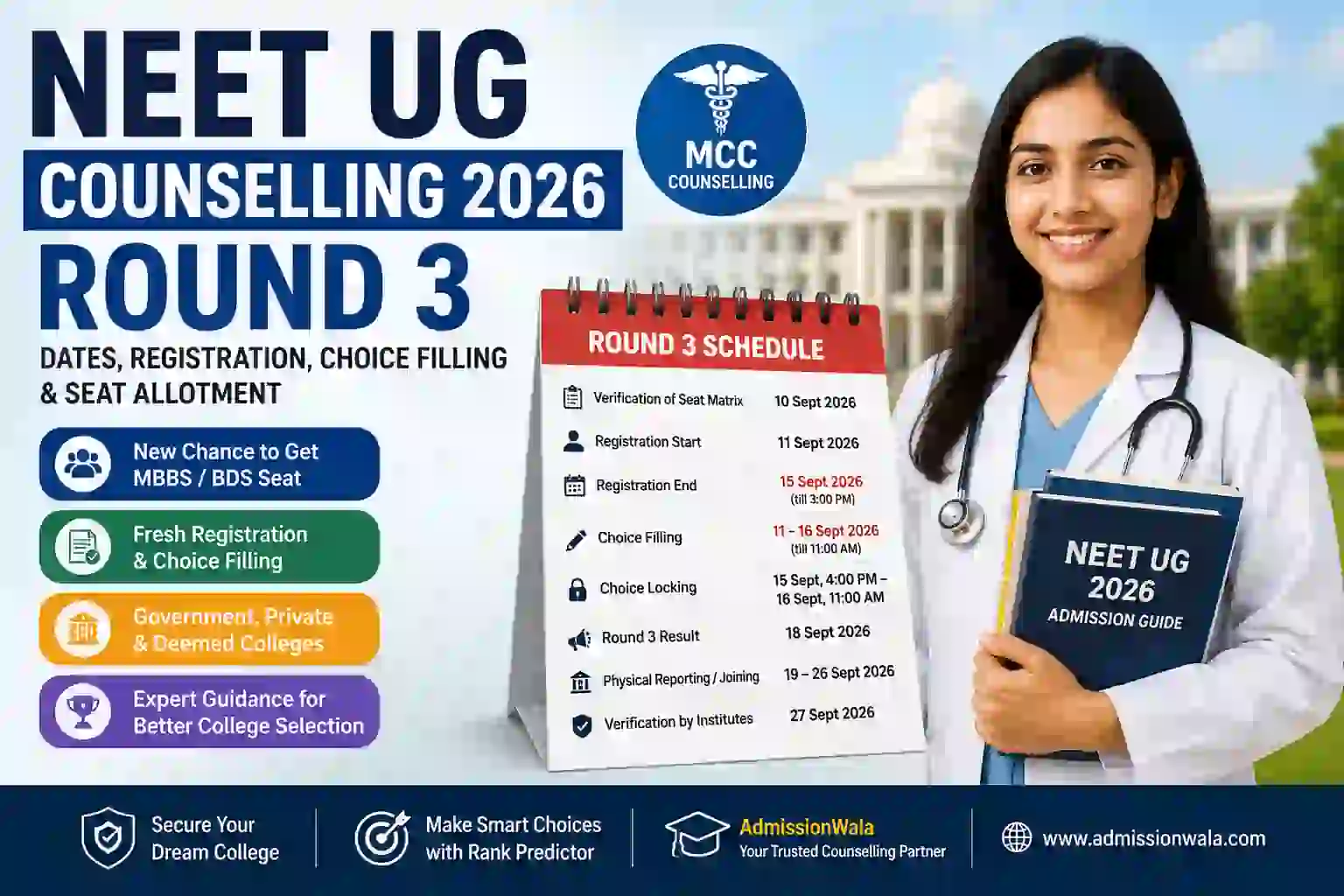 NEET UG Counselling 2026 Round 3: Dates, Registration, Choice Filling & Seat Allotment