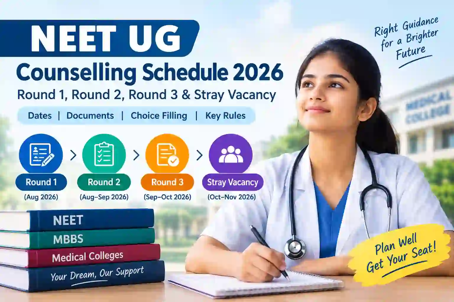 NEET UG Counselling Schedule 2026: Complete Guide to Round 1, Round 2, Round 3 & Stray Vacancy