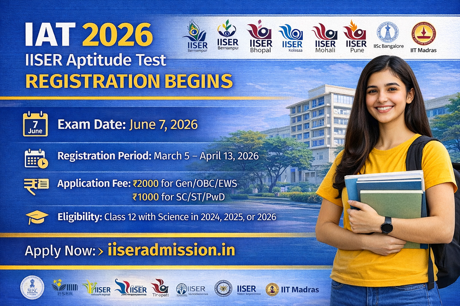 IAT 2026 Registration Begins for IISER Admissions; Exam on June 7