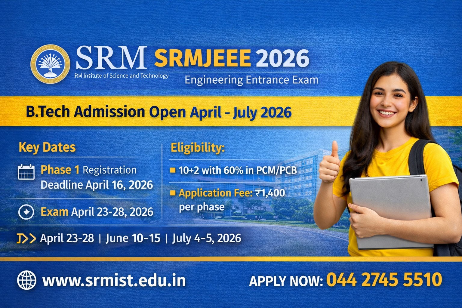 SRMJEEE 2026 – B.Tech Admission Open | SRM Institute of Science and Technology