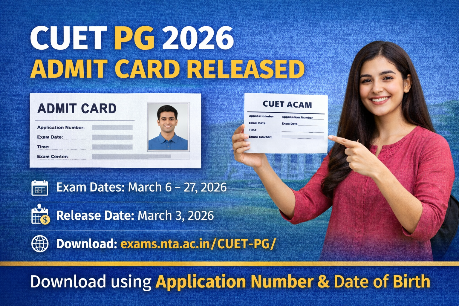 CUET PG 2026 Admit Card Released for March Exams at exams.nta.ac.in