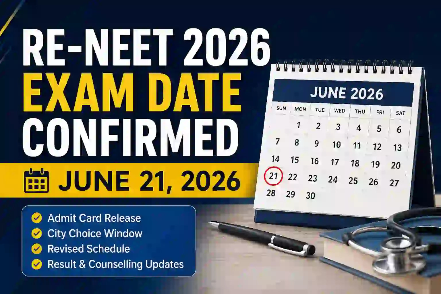 Re-NEET 2026 Exam Date Confirmed for June 21